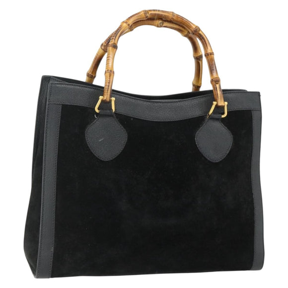 GUCCI Bamboo Hand Bag Suede Black Gold 002 0260 Auth ep14476
