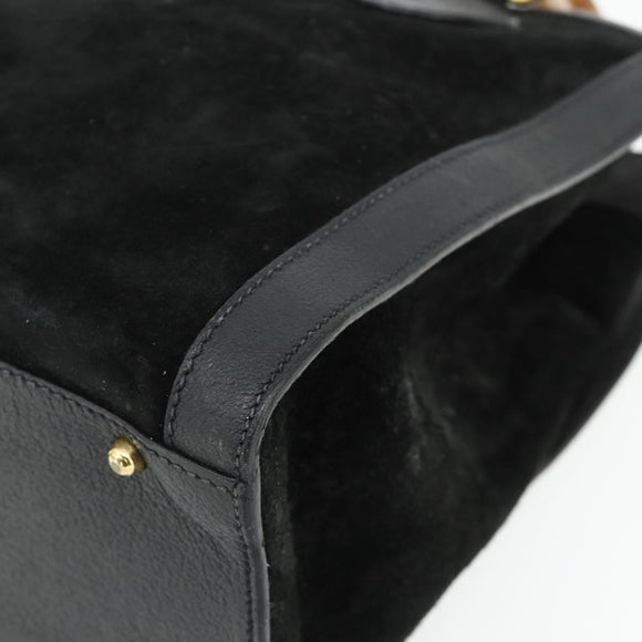 GUCCI Bamboo Hand Bag Suede Black Gold 002 0260 Auth ep14476