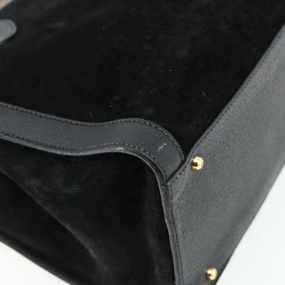 GUCCI Bamboo Hand Bag Suede Black Gold 002 0260 Auth ep14476