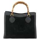 GUCCI Bamboo Hand Bag Suede Black Gold 002 0260 Auth ep14476-13