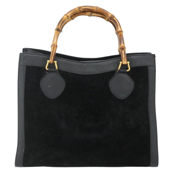 GUCCI Bamboo Hand Bag Suede Black Gold 002 0260 Auth ep14476