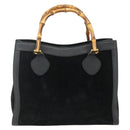 GUCCI Bamboo Hand Bag Suede Black Gold 002 0260 Auth ep14476-2