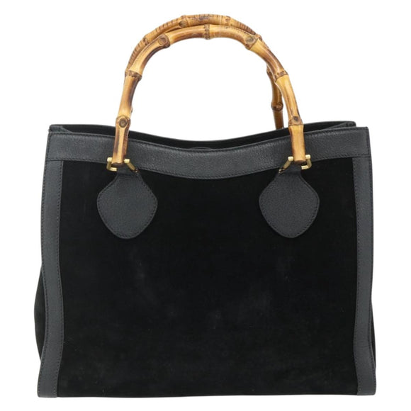 GUCCI Bamboo Hand Bag Suede Black Gold 002 0260 Auth ep14476