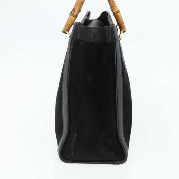 GUCCI Bamboo Hand Bag Suede Black Gold 002 0260 Auth ep14476