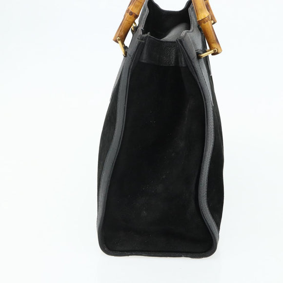 GUCCI Bamboo Hand Bag Suede Black Gold 002 0260 Auth ep14476