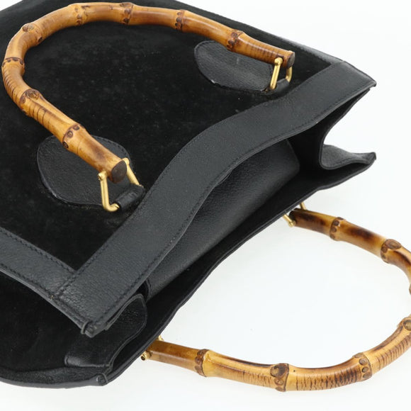 GUCCI Bamboo Hand Bag Suede Black Gold 002 0260 Auth ep14476