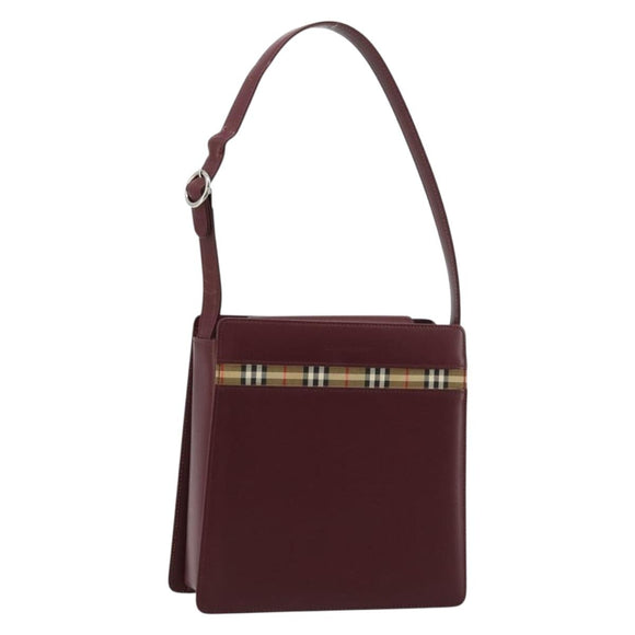 BURBERRY Nova Check Shoulder Bag Leather Bordeaux Silver Auth ep14479
