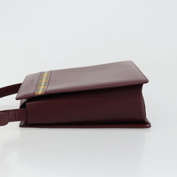 BURBERRY Nova Check Shoulder Bag Leather Bordeaux Silver Auth ep14479