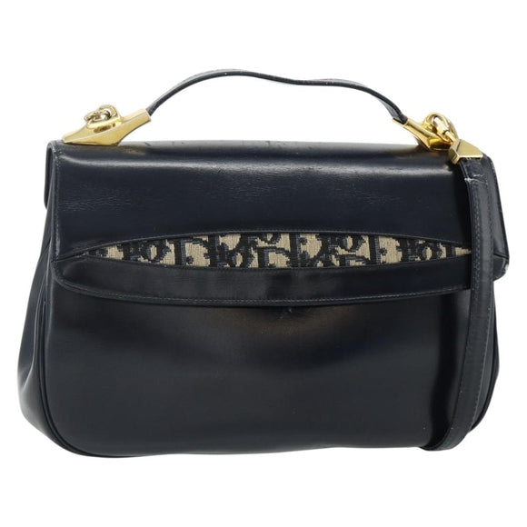 Christian Dior Trotter Canvas Hand Bag Leather 2way Navy Gold Auth ep14481