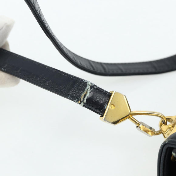 Christian Dior Trotter Canvas Hand Bag Leather 2way Navy Gold Auth ep14481