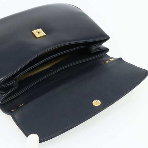 Christian Dior Trotter Canvas Hand Bag Leather 2way Navy Gold Auth ep14481