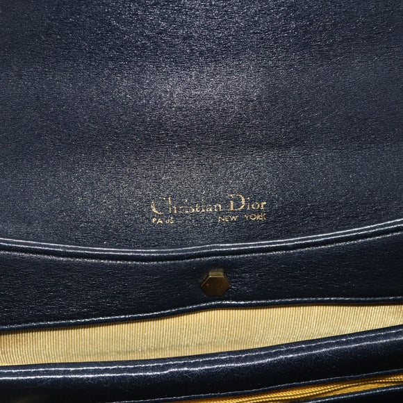 Christian Dior Trotter Canvas Hand Bag Leather 2way Navy Gold Auth ep14481