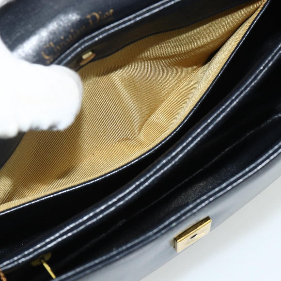 Christian Dior Trotter Canvas Hand Bag Leather 2way Navy Gold Auth ep14481
