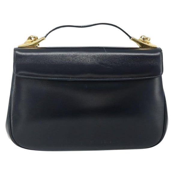 Christian Dior Trotter Canvas Hand Bag Leather 2way Navy Gold Auth ep14481