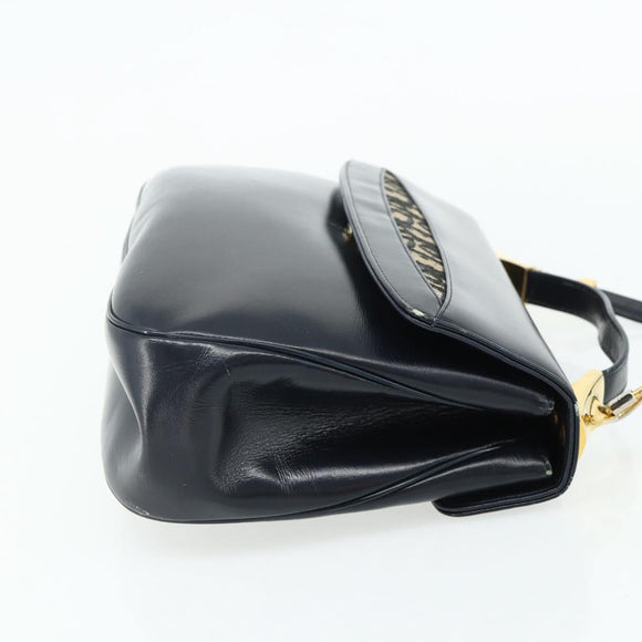 Christian Dior Trotter Canvas Hand Bag Leather 2way Navy Gold Auth ep14481