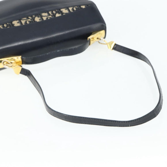 Christian Dior Trotter Canvas Hand Bag Leather 2way Navy Gold Auth ep14481