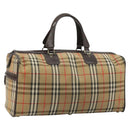 Burberrys Nova Check Boston Bag Canvas Beige Gold Auth ep14489-1