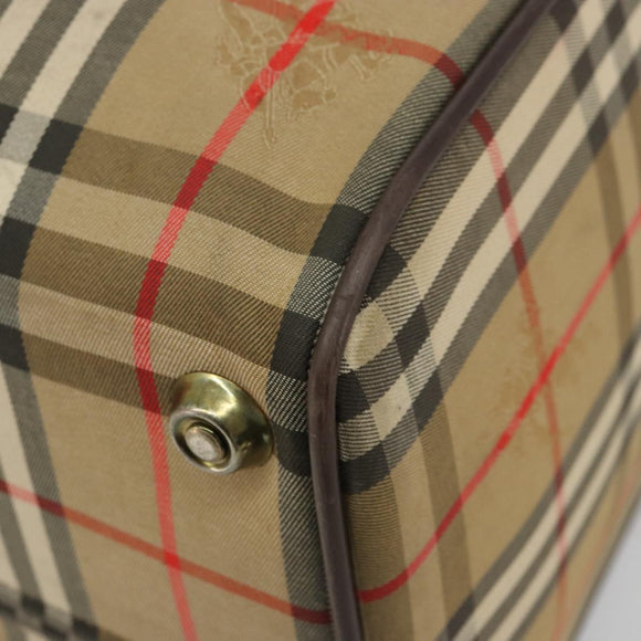 Burberrys Nova Check Boston Bag Canvas Beige Gold Auth ep14489