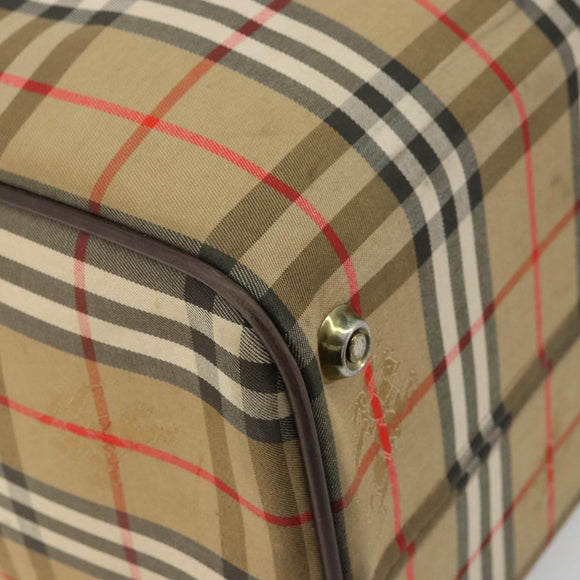 Burberrys Nova Check Boston Bag Canvas Beige Gold Auth ep14489