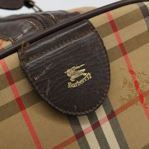 Burberrys Nova Check Boston Bag Canvas Beige Gold Auth ep14489