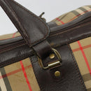 Burberrys Nova Check Boston Bag Canvas Beige Gold Auth ep14489-10