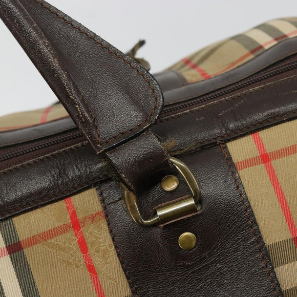 Burberrys Nova Check Boston Bag Canvas Beige Gold Auth ep14489