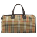 Burberrys Nova Check Boston Bag Canvas Beige Gold Auth ep14489-13