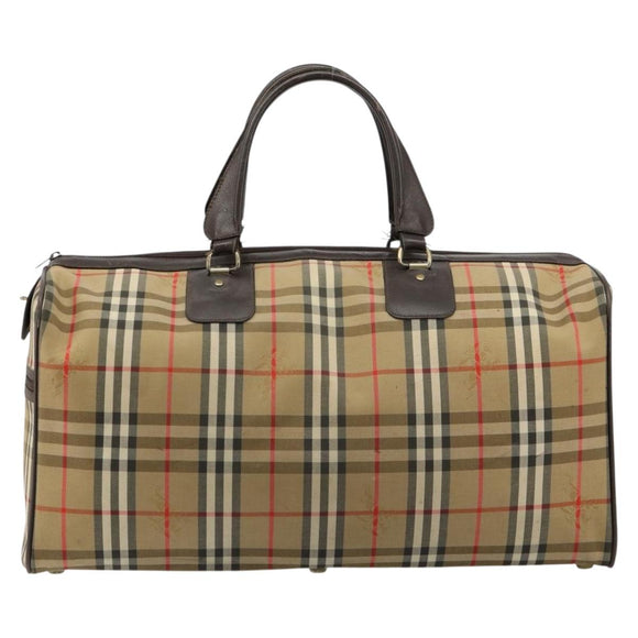 Burberrys Nova Check Boston Bag Canvas Beige Gold Auth ep14489