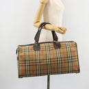 Burberrys Nova Check Boston Bag Canvas Beige Gold Auth ep14489-20