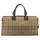 Burberrys Nova Check Boston Bag Canvas Beige Gold Auth ep14489-2
