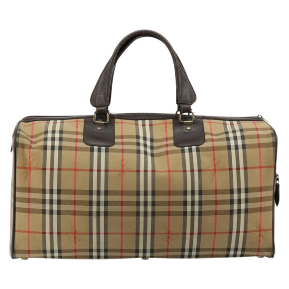 Burberrys Nova Check Boston Bag Canvas Beige Gold Auth ep14489