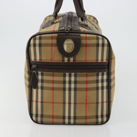 Burberrys Nova Check Boston Bag Canvas Beige Gold Auth ep14489