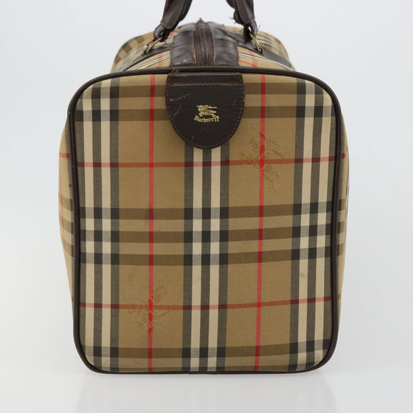 Burberrys Nova Check Boston Bag Canvas Beige Gold Auth ep14489