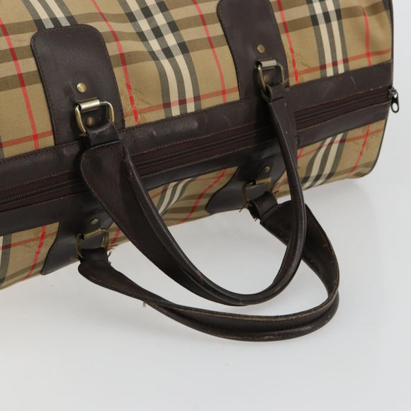 Burberrys Nova Check Boston Bag Canvas Beige Gold Auth ep14489