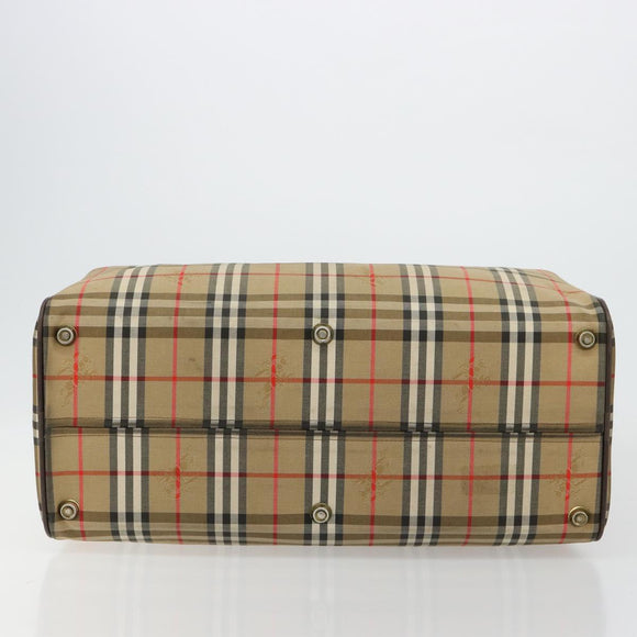 Burberrys Nova Check Boston Bag Canvas Beige Gold Auth ep14489