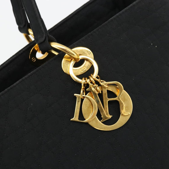 Christian Dior Canage Lady Dior Tote Bag Nylon Black Gold Auth ep14490