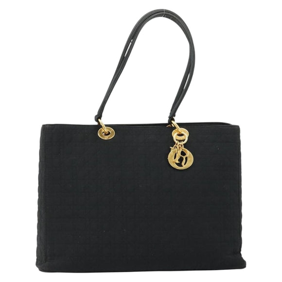 Christian Dior Canage Lady Dior Tote Bag Nylon Black Gold Auth ep14490