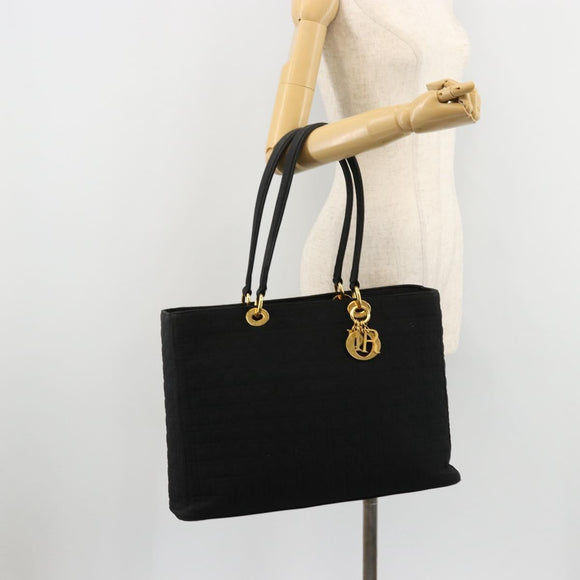 Christian Dior Canage Lady Dior Tote Bag Nylon Black Gold Auth ep14490
