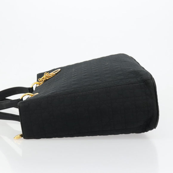 Christian Dior Canage Lady Dior Tote Bag Nylon Black Gold Auth ep14490