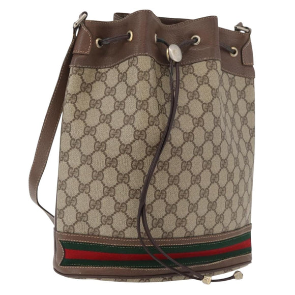 GUCCI GG Supreme Web Sherry Line Bag PVC Beige Gold 41 02 085 Auth ep14491