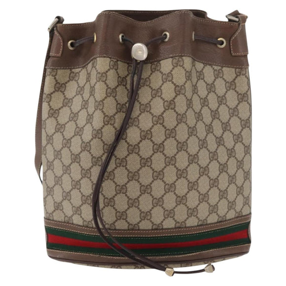 GUCCI GG Supreme Web Sherry Line Bag PVC Beige Gold 41 02 085 Auth ep14491