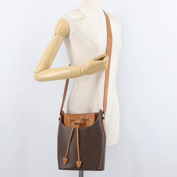 CELINE Macadam Canvas Shoulder Bag PVC Leather Brown Gold Auth ep14494