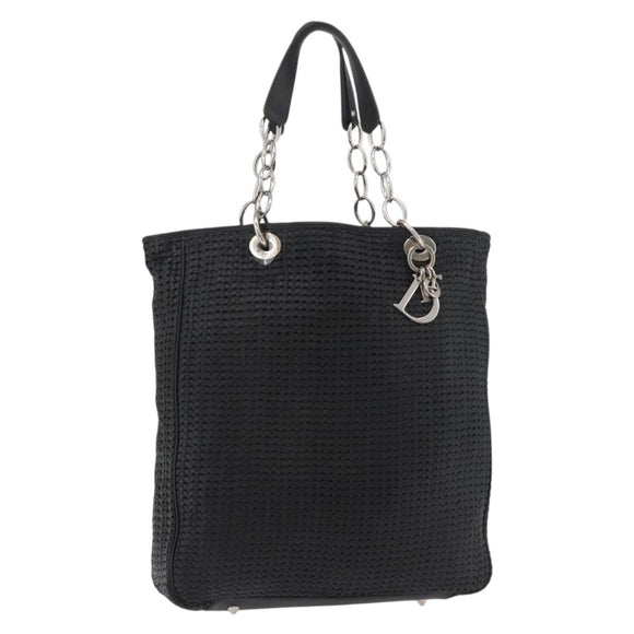 Christian Dior Hand Bag Leather Black Silver Auth ep14496