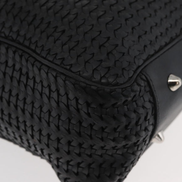 Christian Dior Hand Bag Leather Black Silver Auth ep14496