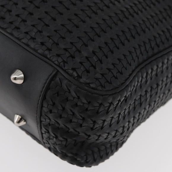 Christian Dior Hand Bag Leather Black Silver Auth ep14496
