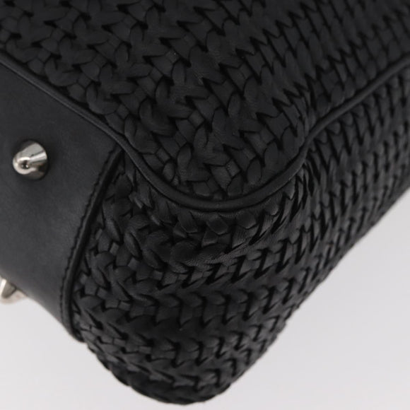 Christian Dior Hand Bag Leather Black Silver Auth ep14496
