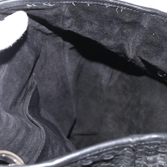Christian Dior Hand Bag Leather Black Silver Auth ep14496