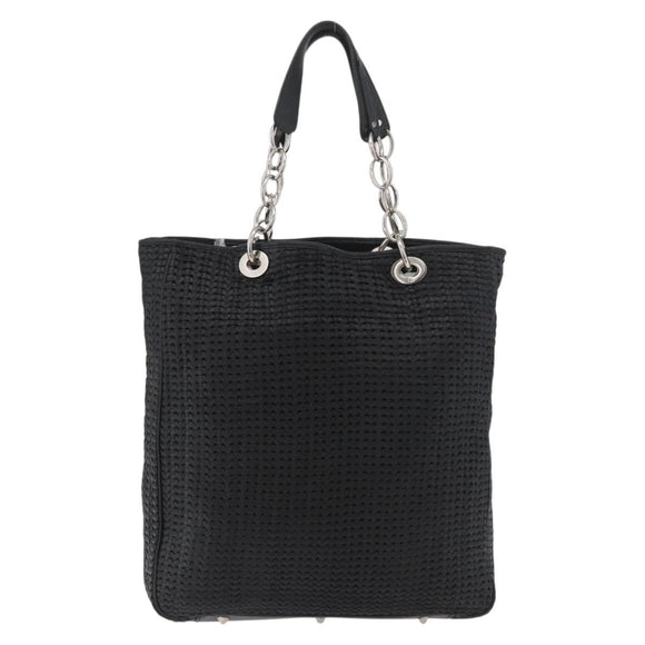Christian Dior Hand Bag Leather Black Silver Auth ep14496