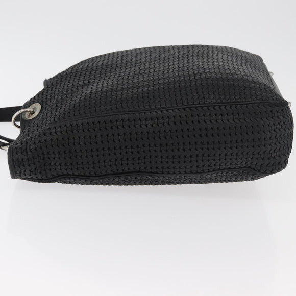 Christian Dior Hand Bag Leather Black Silver Auth ep14496