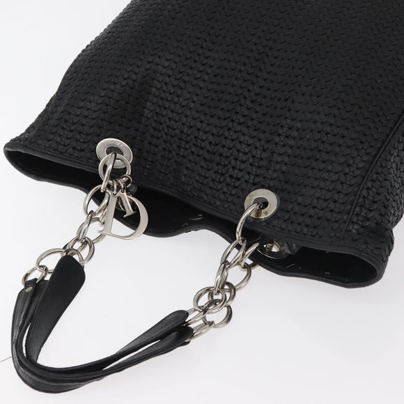 Christian Dior Hand Bag Leather Black Silver Auth ep14496